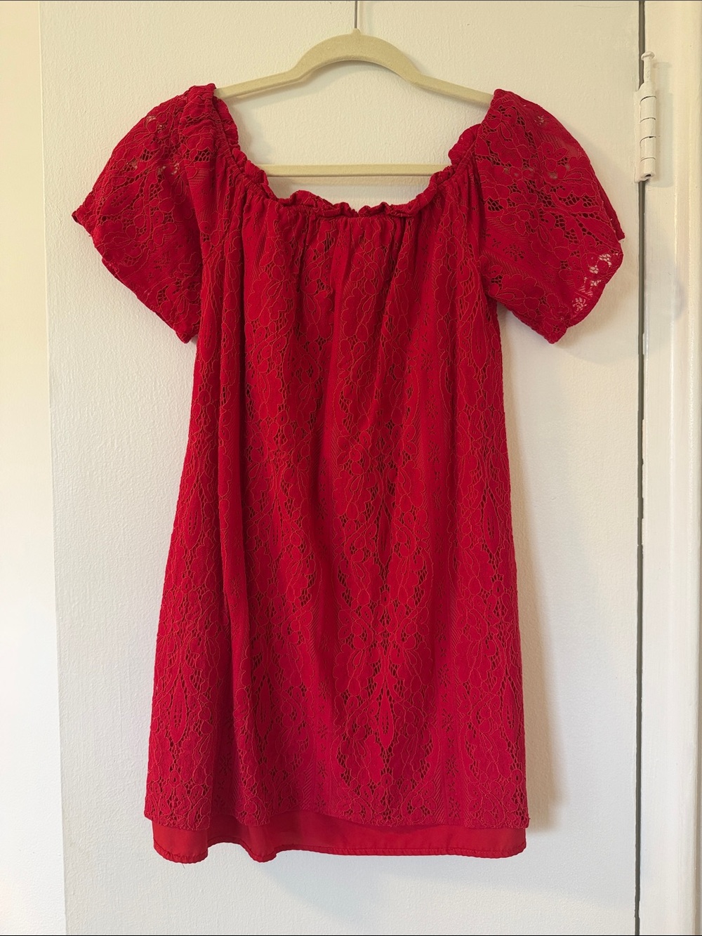 BB Dakota Red Lace Off-Shoulder Dress